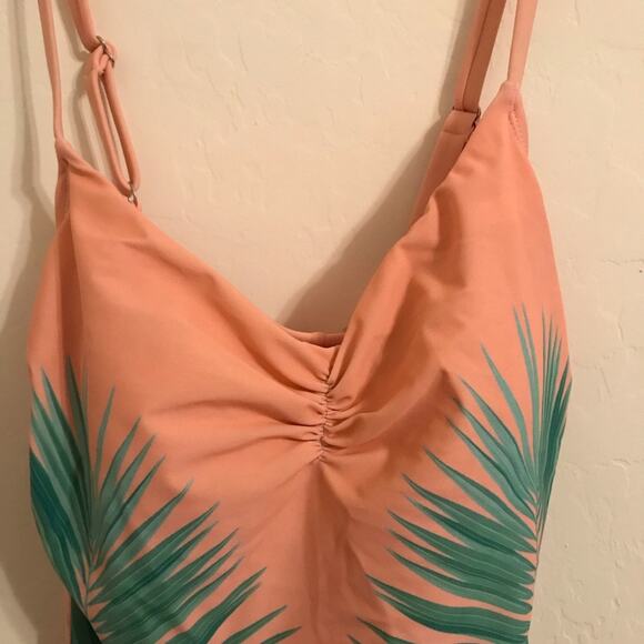 Xhilaration Pink Tropical Palm Print Scoop Neck One Piece Bathing Suit - Picture 10 of 10